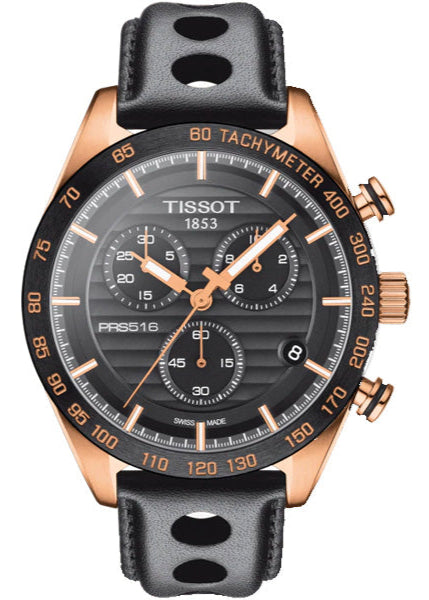 Tissot PRS 516 Chronograph Black Dial Black Leather Strap Watch For Men - T100.417.36.051.00 Buy Now By Tissot