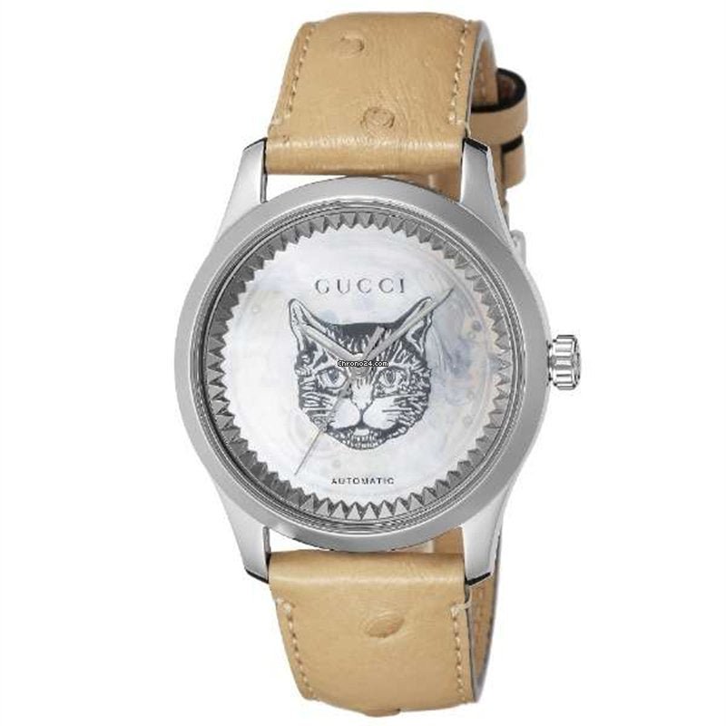 Gucci G Timeless Automatic Mother of Pearl Dial Brown Leather Strap Watch For Women - YA1264112 Buy Now By Gucci