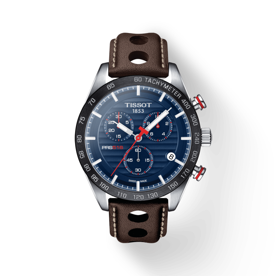 Tissot PRS 516 Chronograph Blue Dial Brown Leather Strap Watch For Men - T100.417.16.041.00 Buy Now By Tissot