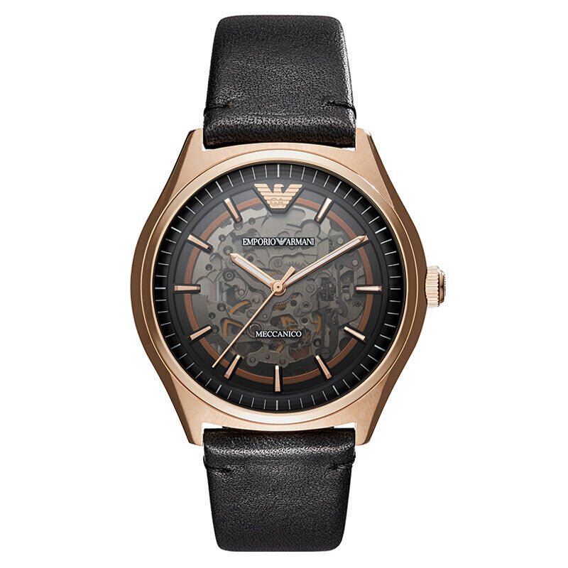 Emporio Armani Meccanico Black Dial Black Leather Watch For Men - AR60004 Buy Now By Emporio Armani