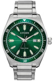Citizen Eco Drive Vintage Green Dial Silver Steel Strap Watch For Men - AW1598-70X Buy Now By Citizen