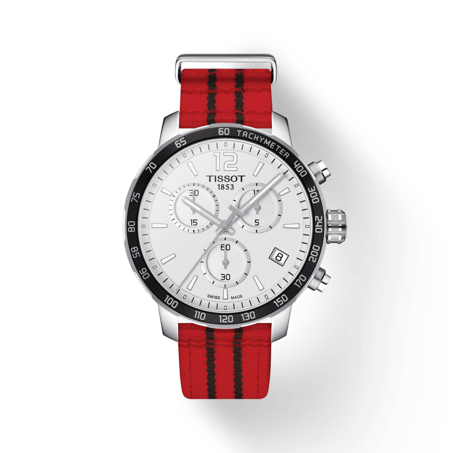 Tissot Quickster Chronograph NBA Chicago Bulls White Dial Red NATO Strap Watch For Men - T095.417.17.037.04 Buy Now By Tissot