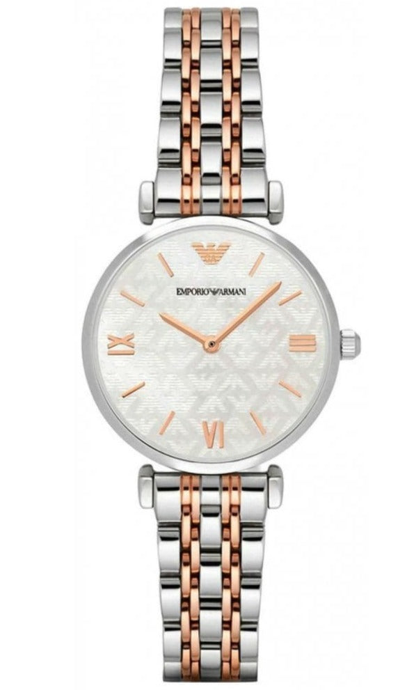 Emporio Armani Gianni T-Bar Mother of Pearl Dial Two Tone Steel Strap Watch For Women - AR1987 Buy Now By Emporio Armani