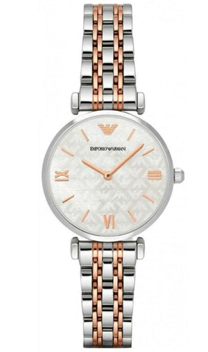 Emporio Armani Gianni T-Bar Mother of Pearl Dial Two Tone Steel Strap Watch For Women - AR1987 Buy Now By Emporio Armani