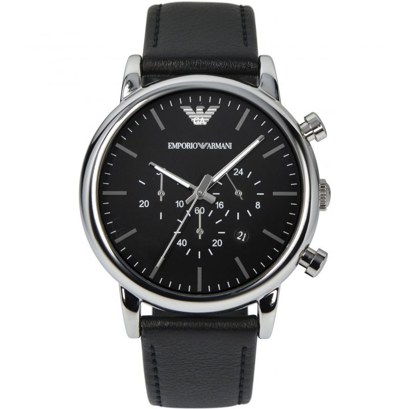 Emporio Armani Luigi Chronograph Black Dial Black Leather Watch For Men - AR1828 Buy Now By Emporio Armani