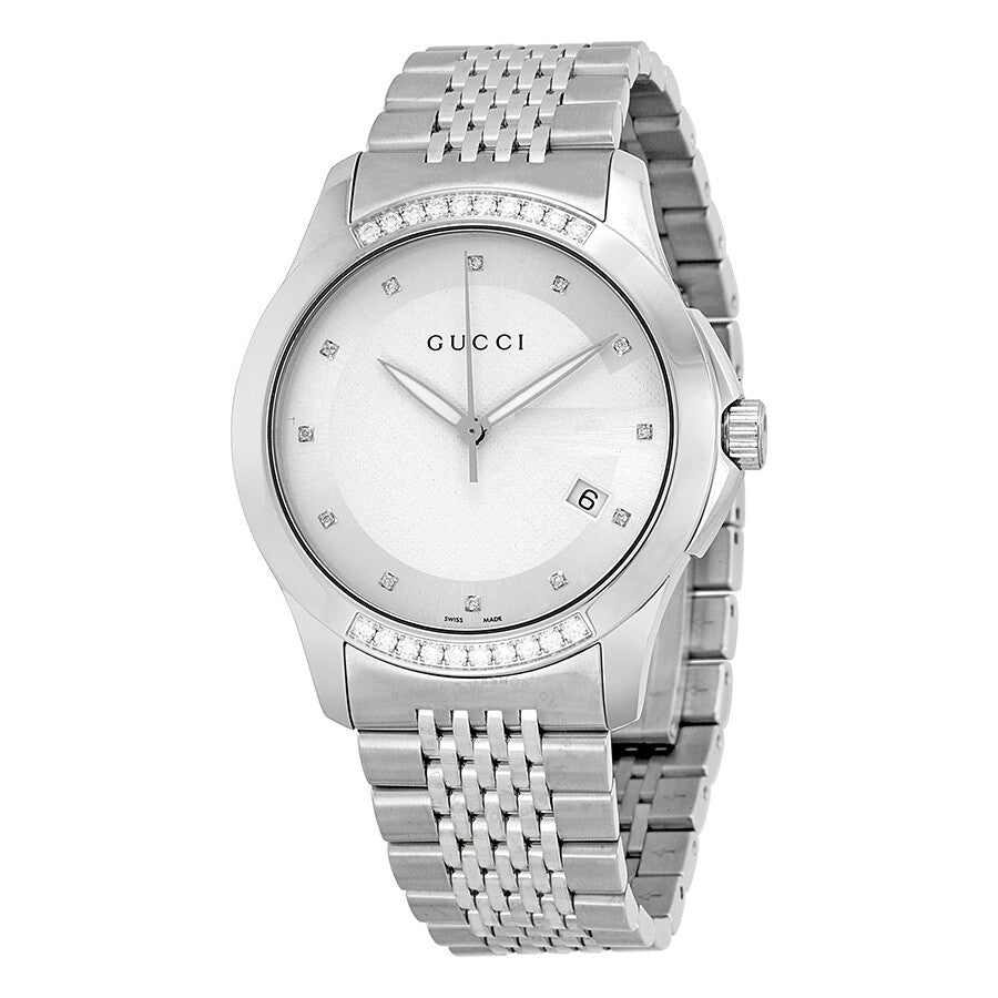 Gucci G Timeless Diamonds Silver Dial Silver Steel Strap Watch For Men - YA126407 Buy Now By Gucci