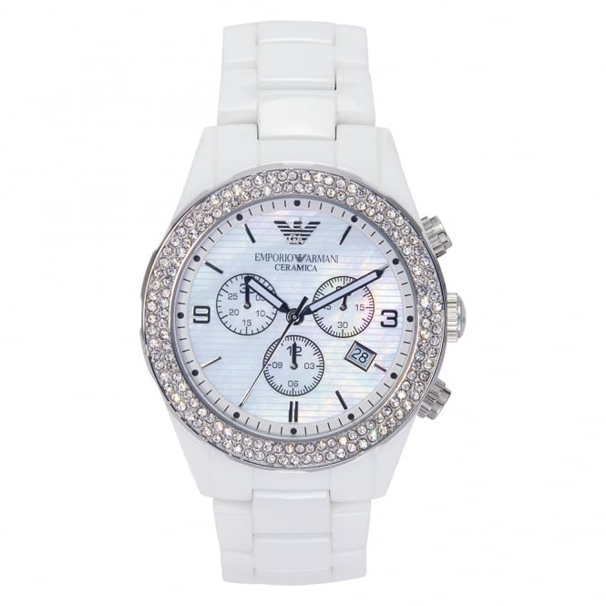 Emporio Armani Ceramica Chronograph White Dial White Ceramic Strap Watch For Women - AR1456 Buy Now By Emporio Armani