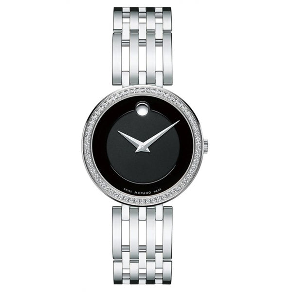 Movado Esperanza 63 Diamonds Black Dial Silver Steel Strap Watch For Women - 0607052 Buy Now By Movado