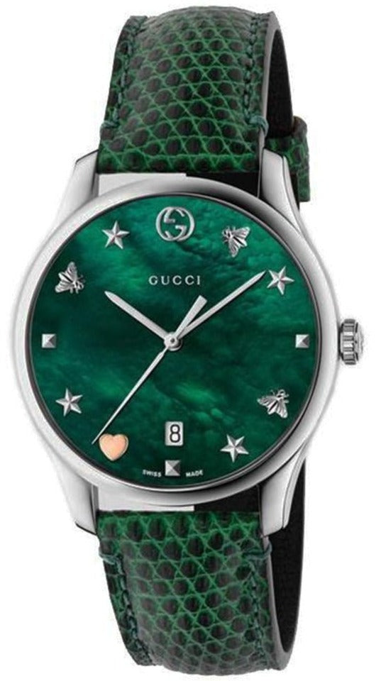Gucci G-Timeless Mother of Pearl Green Dial Green Leather Strap Watch For Women - YA1264042 Buy Now By Gucci