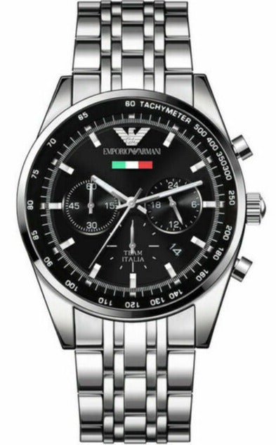 Emporio Armani Team Italia Chronograph Black Dial Silver Steel Strap Watch For Men - AR5983 Buy Now By Emporio Armani