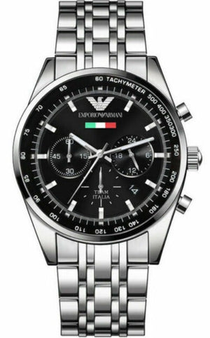 Emporio Armani Team Italia Chronograph Black Dial Silver Steel Strap Watch For Men - AR5983 Buy Now By Emporio Armani