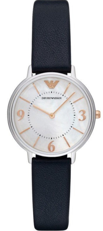 Emporio Armani Kappa White Mother of Pearl Dial Black Leather Strap Watch For Women - AR2509 Buy Now By Emporio Armani