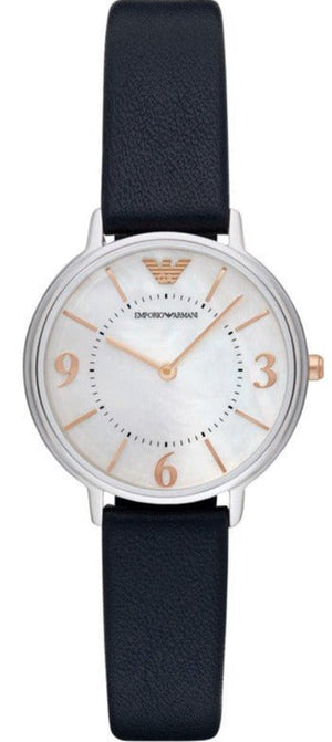 Emporio Armani Kappa White Mother of Pearl Dial Black Leather Strap Watch For Women - AR2509 Buy Now By Emporio Armani