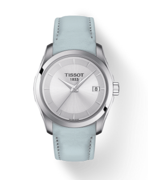 Tissot T Classic Couturier Silver Dial Light Blue Leather Strap Watch For Women - T035.210.16.031.02 Buy Now By Tissot