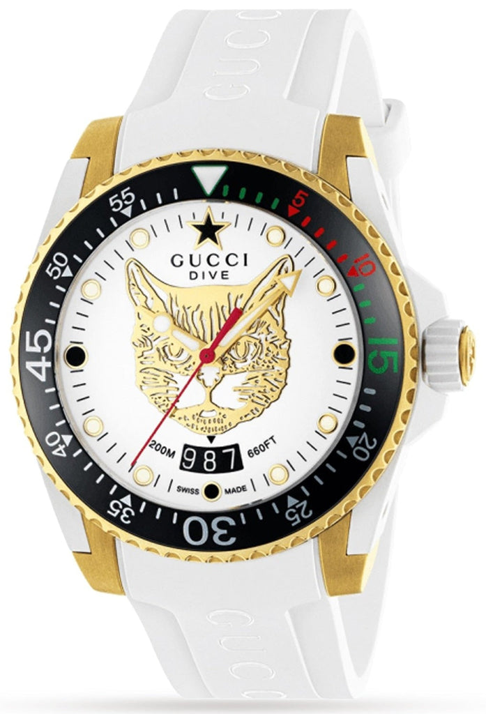 Gucci Dive Quartz White Dial White Rubber Strap Unisex Watch - YA136322 Buy Now By Gucci