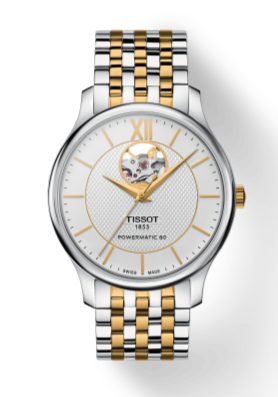 Tissot Tradition Powermatic 80 Open Heart Silver Dial Two Tone Steel Strap Watch For Men - T063.907.22.038.00 Buy Now By Tissot