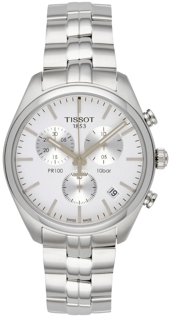 Tissot T Classic PR 100 Chronograph Silver Dial Silver Steel Strap Watch For Men - T101.417.11.031.00 Buy Now By Tissot