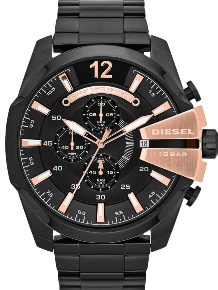 Diesel Mega Chief Chronograph Black Dial Black Steel Strap Watch For Men - DZ4309 Buy Now By Diesel