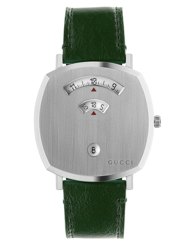 Gucci Grip Silver Dial Green Leather Strap Unisex Watch - YA157412 Buy Now By Gucci