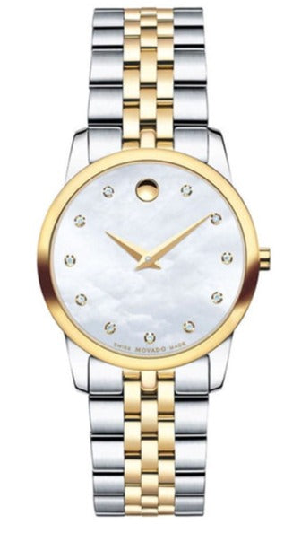 Movado Museum Classic Diamonds Mother of Pearl Dial Two Tone Steel Strap Watch For Women - 0606613 Buy Now By Movado