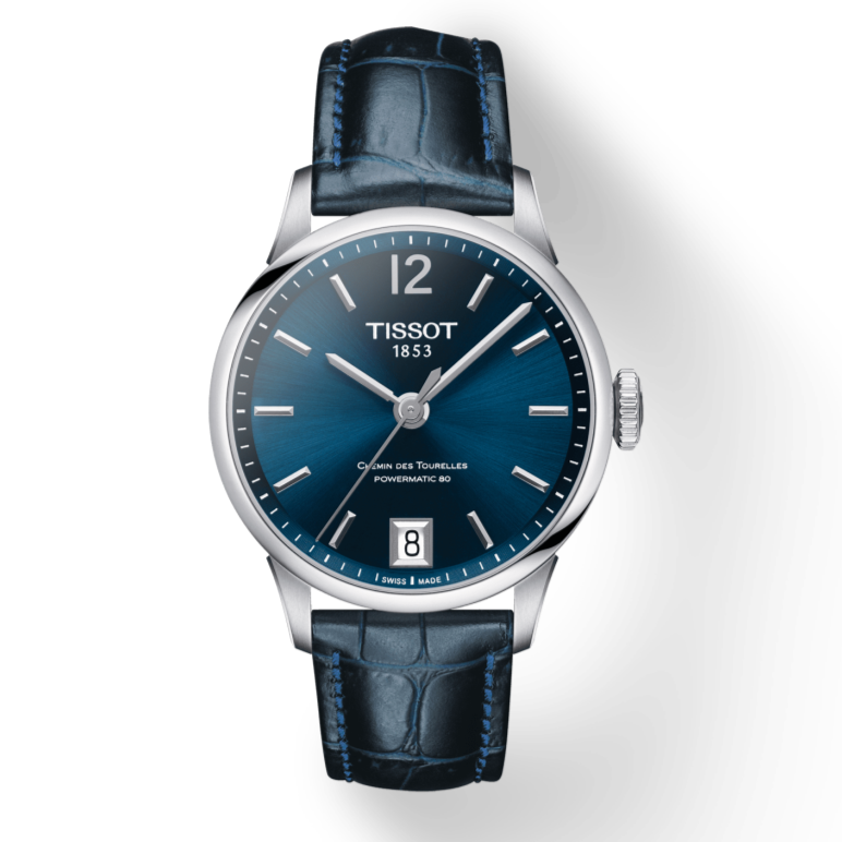 Tissot Chemin Des Tourelles Powermatic 80 Lady Blue Dial Blue Leather Strap Watch For Women - T099.207.16.047.00 Buy Now By Tissot