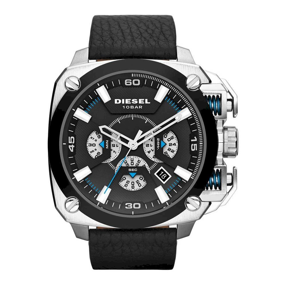 Diesel BAMF Chronograph Black Dial Black Leather Strap Watch For Men - DZ7345 Buy Now By Diesel