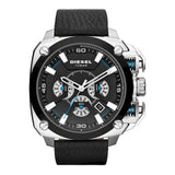 Diesel BAMF Chronograph Black Dial Black Leather Strap Watch For Men - DZ7345 Buy Now By Diesel