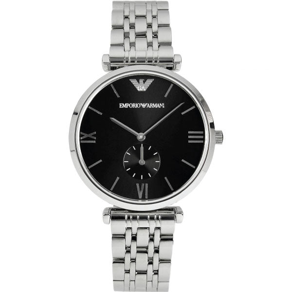 Emporio Armani Retro Black Dial Silver Steel Strap Watch For Men - AR1676 Buy Now By Emporio Armani