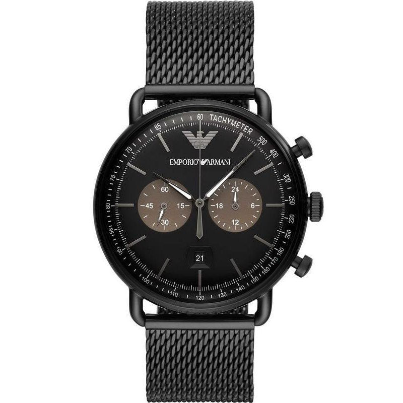 Emporio Armani Aviator Black Dial Black Mesh Bracelet Watch For Men - AR11142 Buy Now By Emporio Armani