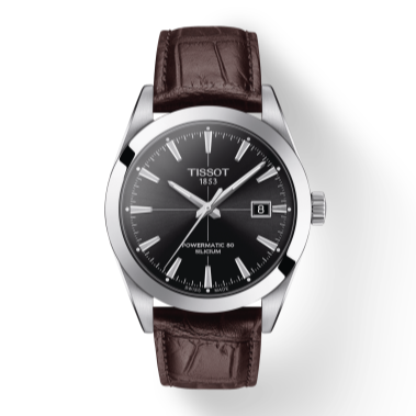 Tissot Gentleman Powermatic 80 Silicium Black Dial Brown Leather Strap Watch For Men - T127.407.16.051.01 Buy Now By Tissot