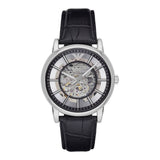 Emporio Armani Luigi Silver Skeleton Dial Black Leather Strap Watch For Men - AR1981 Buy Now By Emporio Armani