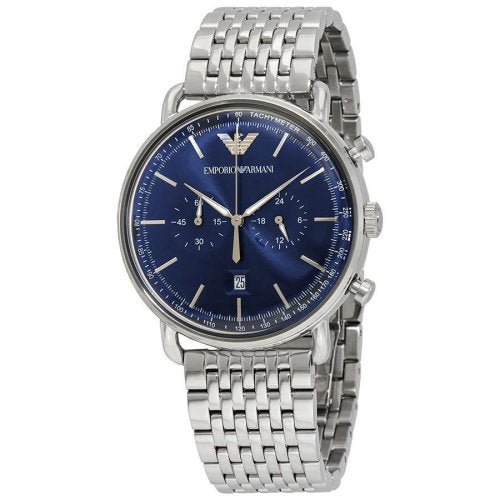 Emporio Armani Aviator Chronograph Blue Dial Silver Steel Strap Watch For Men - AR11238 Buy Now By Emporio Armani