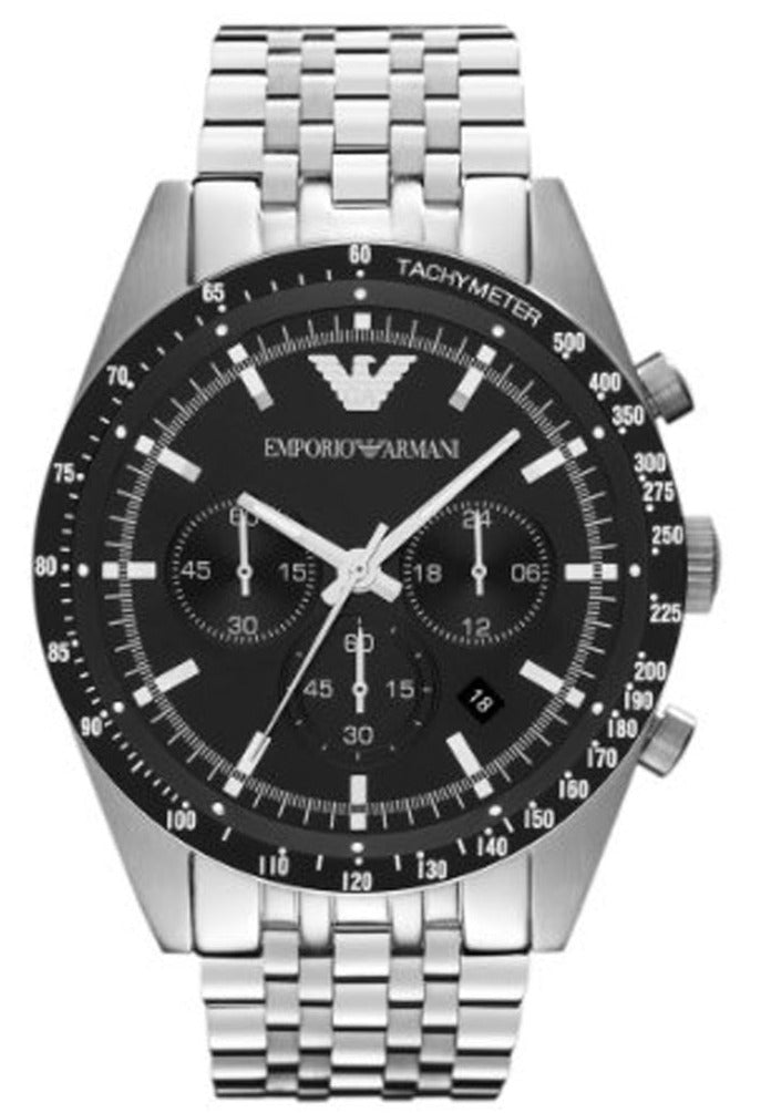 Emporio Armani Tazio Chronograph Black Dial Silver Steel Strap Watch For Men - AR5988 Buy Now By Emporio Armani