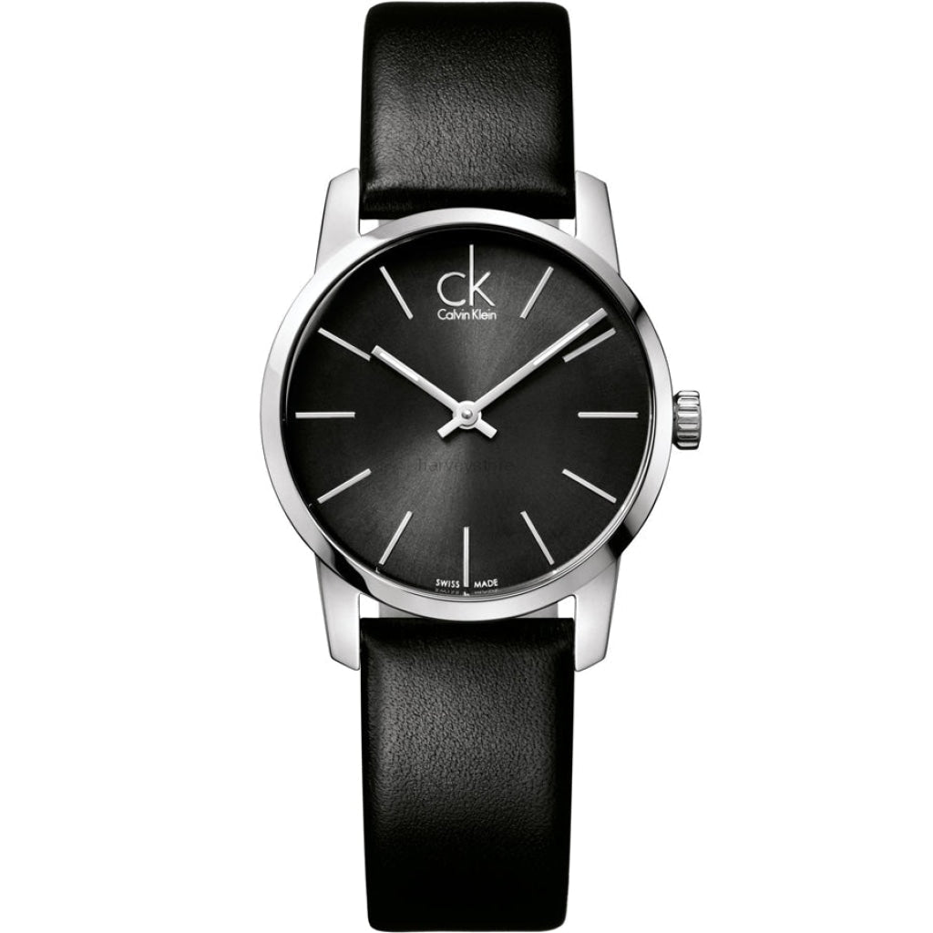Calvin Klein City Black Dial Black Leather Strap Watch For Women - K2G23107 Buy Now By Calvin Klein