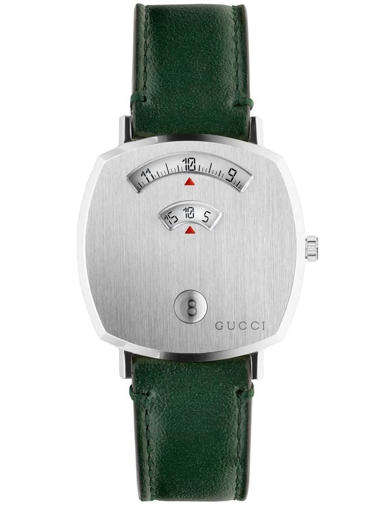 Gucci Grip Quartz Silver Dial Green Leather Strap Unisex Watch - YA157406 Buy Now By Gucci