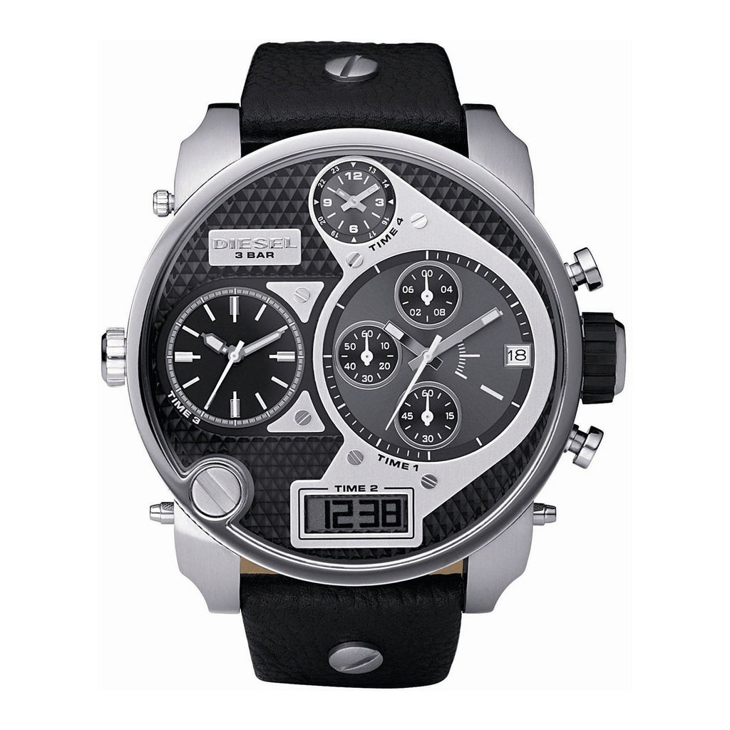 Diesel Mr Daddy Chronograph White Dial Black Leather Strap Watch For Men - DZ7125 Buy Now By Diesel