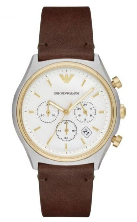 Emporio Armani Chronograph White Dial Brown Leather Strap Watch For Men - AR11033 Buy Now By Emporio Armani