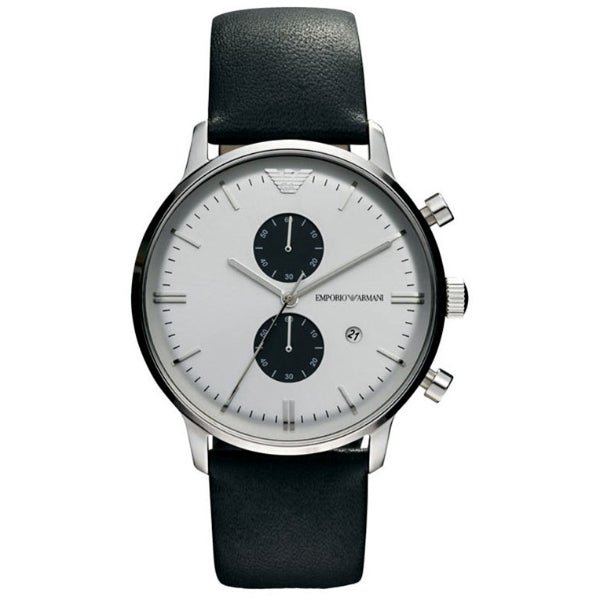 Emporio Armani Gianni White Dial Black Leather Strap Watch For Men - AR0385 Buy Now By Emporio Armani