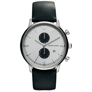 Emporio Armani Gianni White Dial Black Leather Strap Watch For Men - AR0385 Buy Now By Emporio Armani