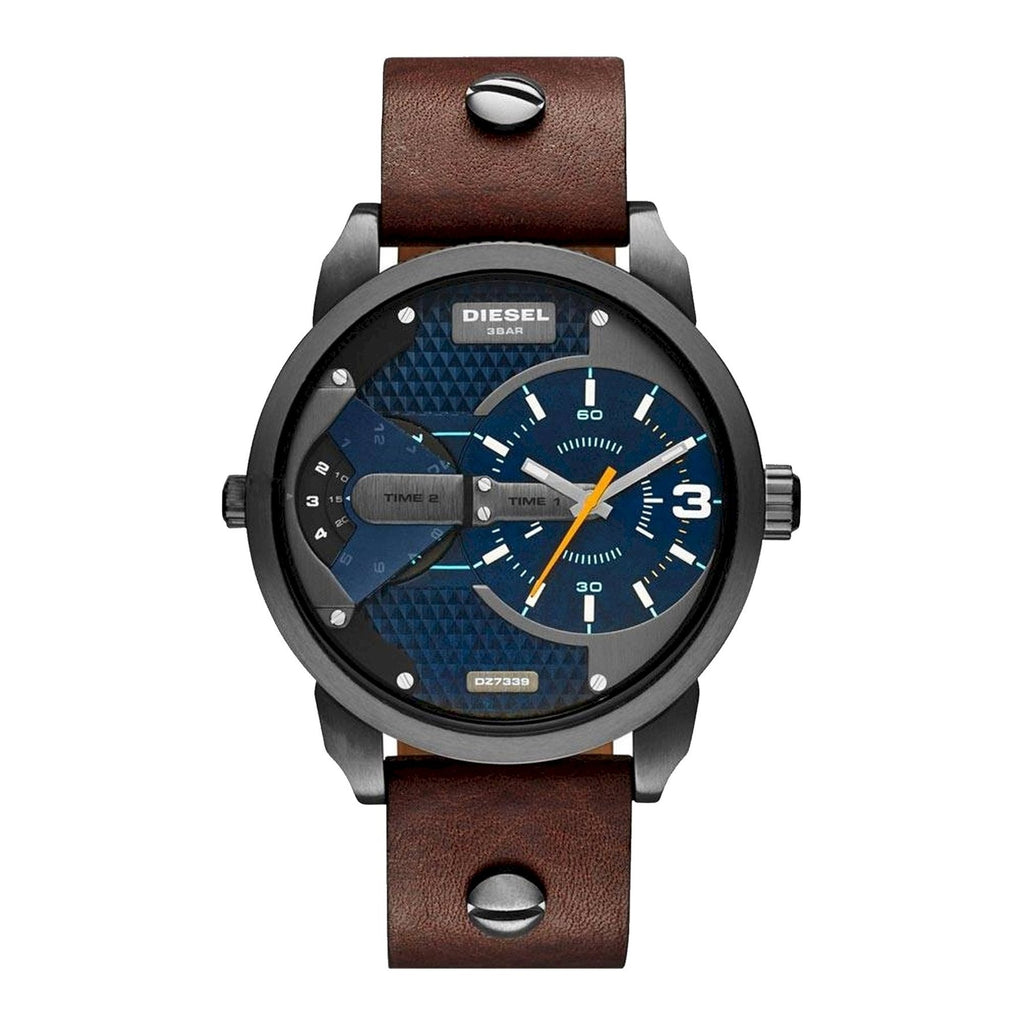 Diesel Mini Daddy Analog Blue Dial Brown Leather Strap Watch For Men - DZ7339 Buy Now By Diesel