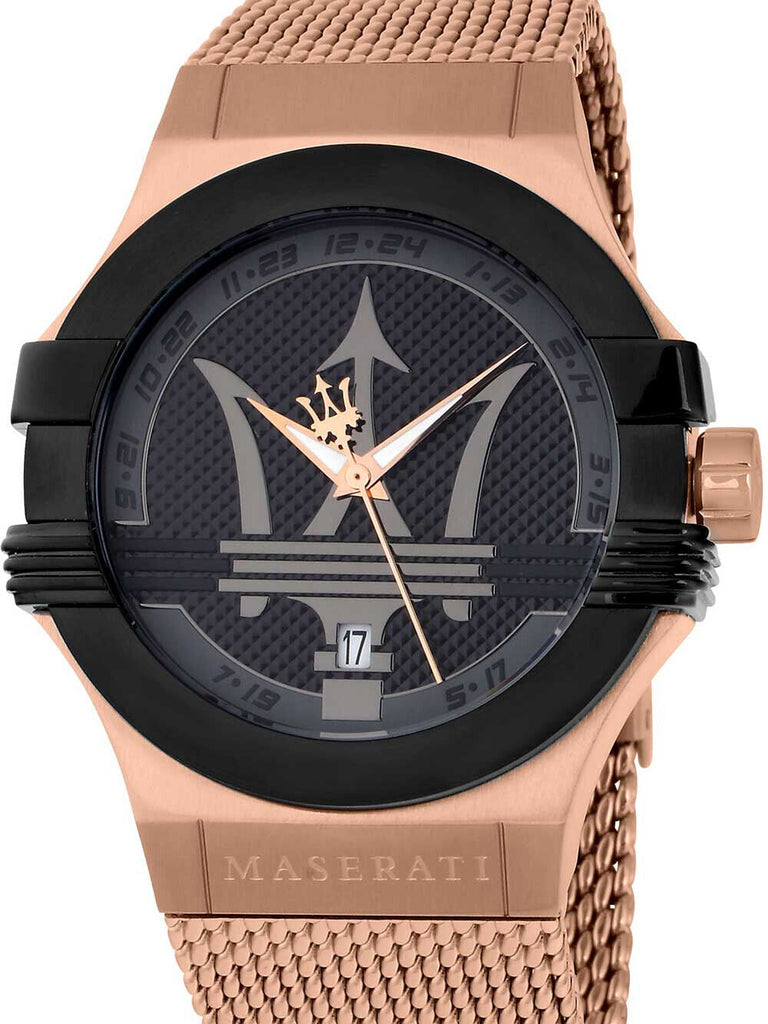 Maserati Potenza Classic Black Dial Rose Gold Mesh Bracelet Watch For Men - R8853108009 Buy Now By Maserati