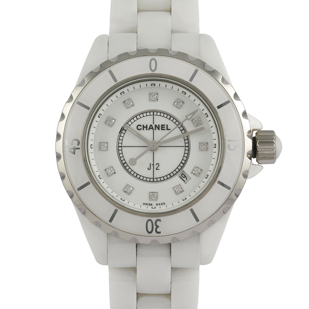 Chanel J12 Diamonds Ceramic White Dial White Steel Strap Watch for Women - J12 H1628 Buy Now By Chanel