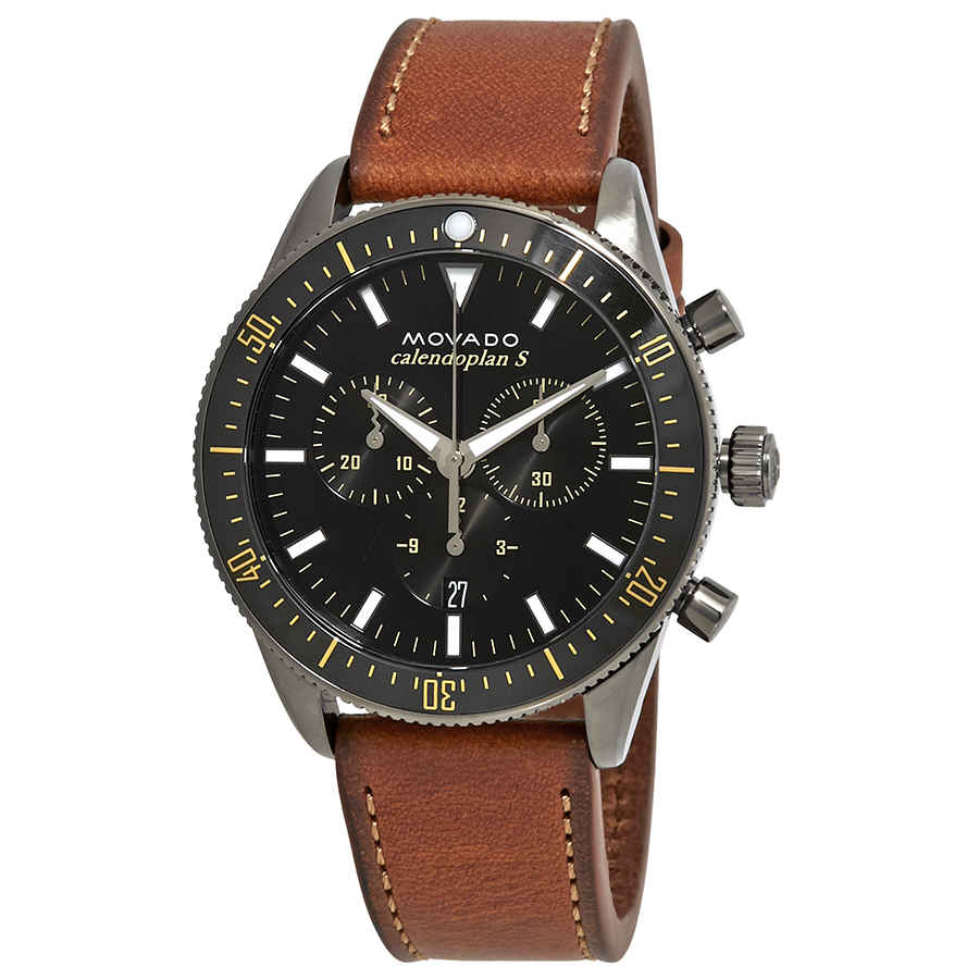 Movado Heritage Series 29mm Calendoplan Chronograph Black Dial Brown Leather Strap Watch For Men - 3650060 Buy Now By Movado