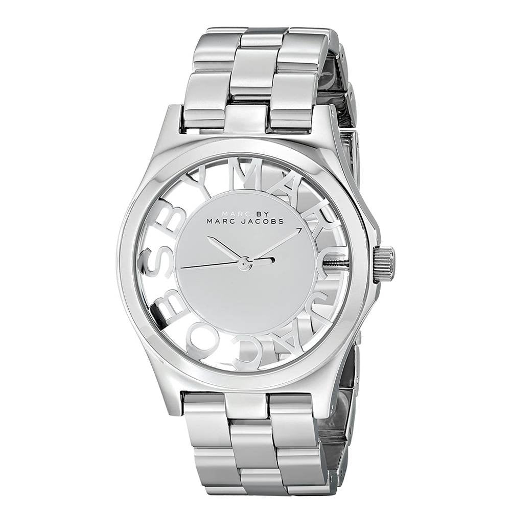Marc Jacobs Henry Transparent Silver Dial Silver Steel Strap Watch for Women - MBM3205 Buy Now By Marc Jacobs