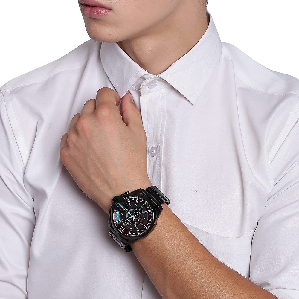 Diesel Mega Chief Chronograph Black Dial Black Steel Strap Watch For Men - DZ4318 Buy Now By Diesel