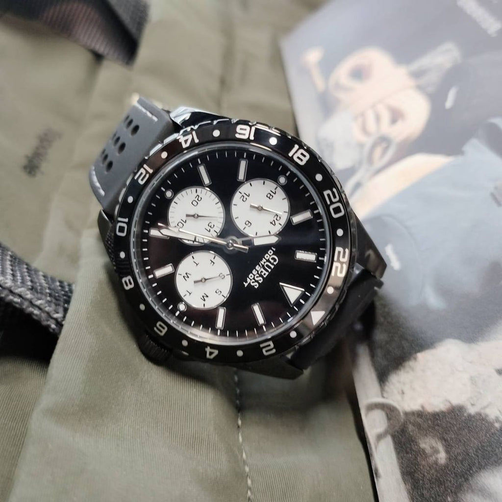 Guess Odyssey Quartz Black Dial Black Silicone Strap Watch For Men - W1108G3 Buy Now By Guess