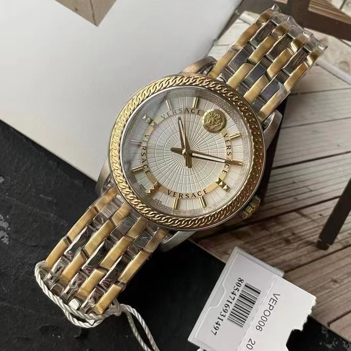 Versace V Eternal Quartz White Dial Two Tone Steel Strap Watch For Men - VEPO00620 Buy Now By Versace