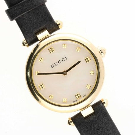 Gucci Diamantissima Quartz Mother of Pearl Dial Black Leather Strap Watch for Women - YA141404 Buy Now By Gucci