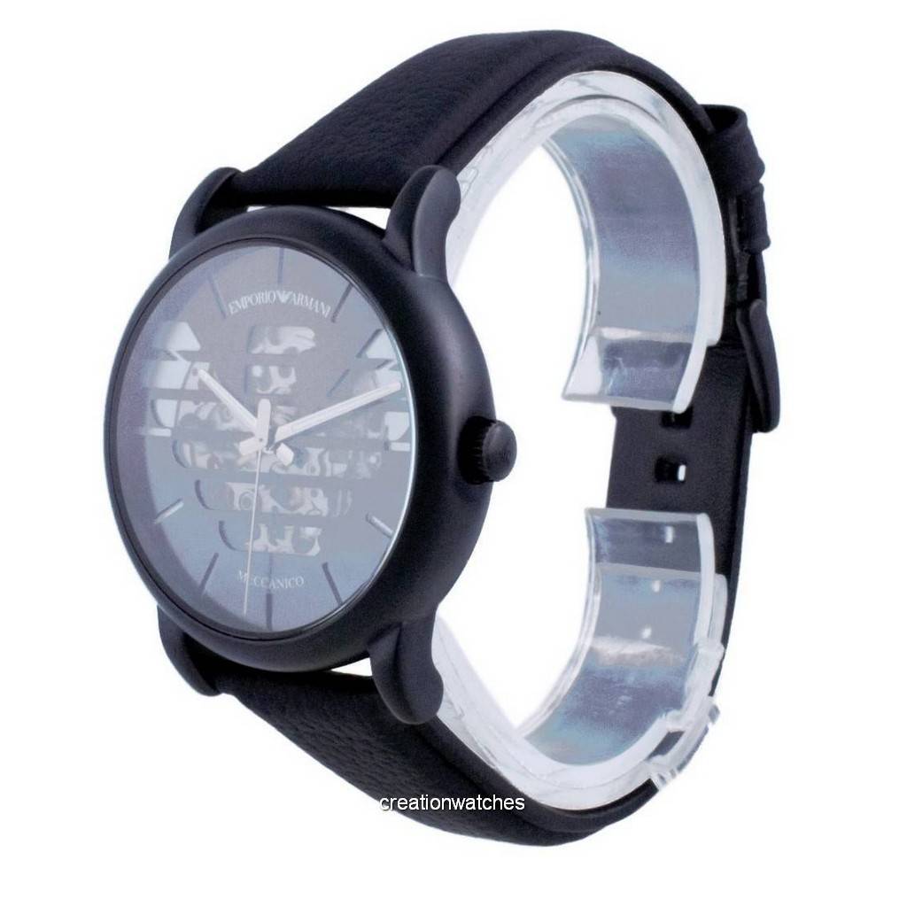 Emporio Armani Meccanico Quartz Black Dial Black Leather Strap Watch For Men - AR60032 Buy Now By Emporio Armani