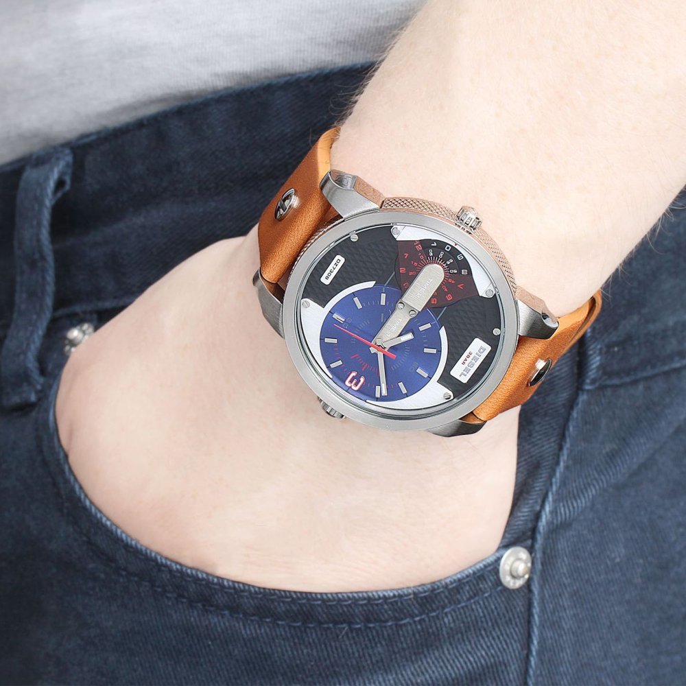 Diesel Mini Daddy Blue & Black Dial Brown Leather Strap Watch For Men - DZ7308 Buy Now By Diesel